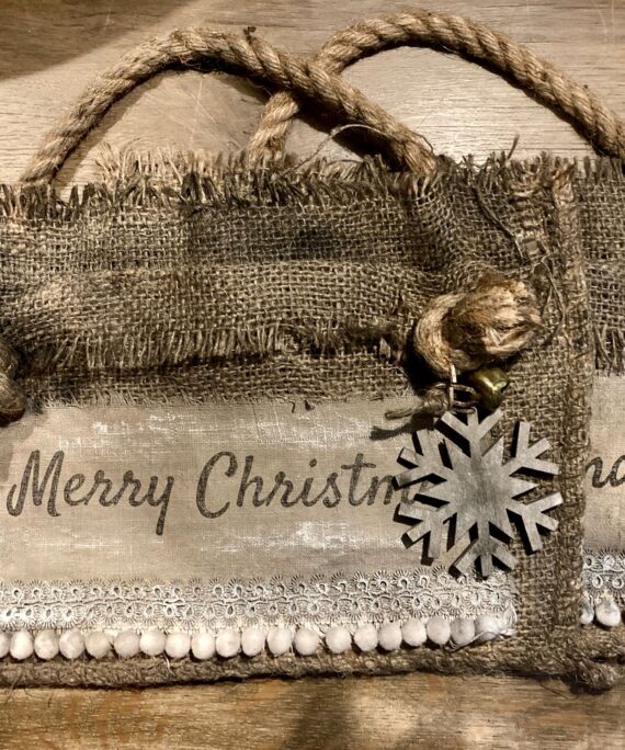 Jute tasje, Merry Christmas en hangertje
