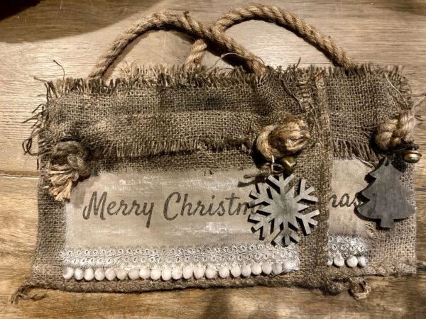 Jute tasje, Merry Christmas en hangertje