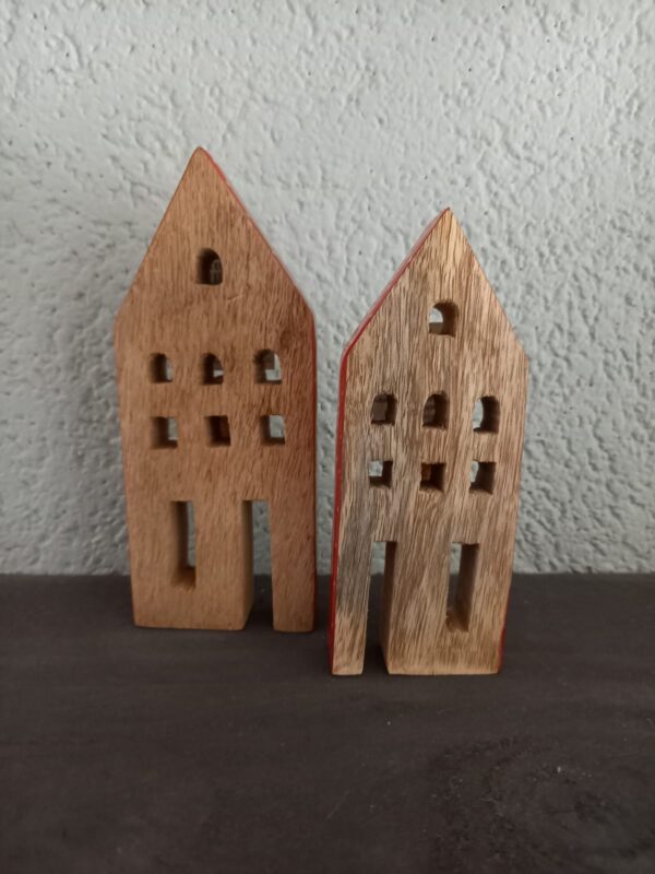Houten huisjes met rode rand, set van 2 - Afbeelding 3