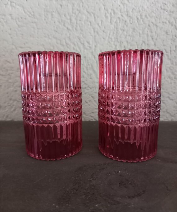 Waxinelichthouder, hoger model, van geribbeld glas